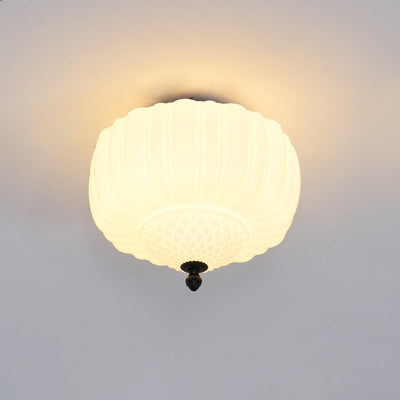 Aveny Ceiling Light Opal Glass Fluted Dome Vintage