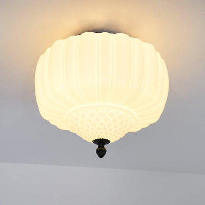 Aveny Ceiling Light Opal Glass Fluted Dome Vintage