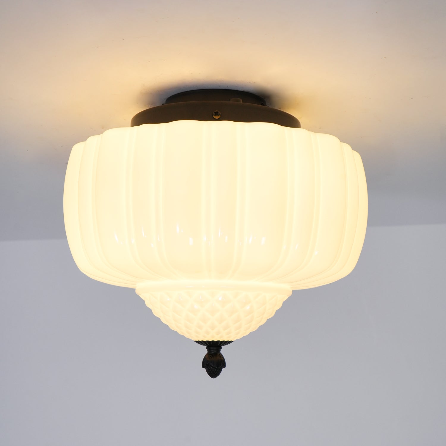 Aveny Ceiling Light Opal Glass Fluted Dome Vintage