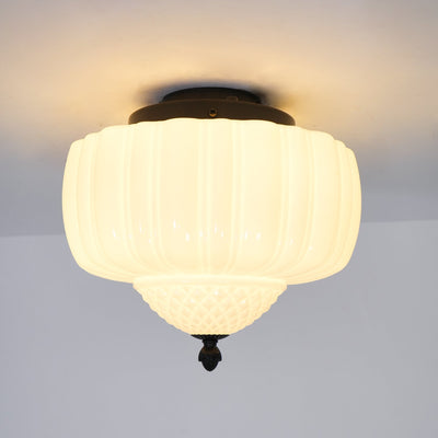 Aveny Ceiling Light Opal Glass Fluted Dome Vintage