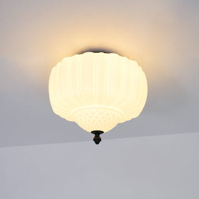 Aveny Ceiling Light Opal Glass Fluted Dome Vintage