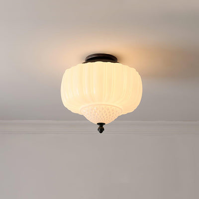 Aveny Ceiling Light Opal Glass Fluted Dome Vintage