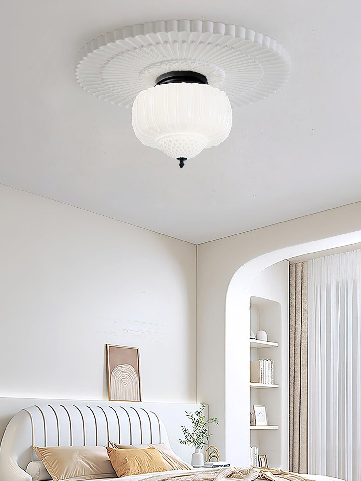 Aveny Ceiling Light Opal Glass Fluted Dome Vintage