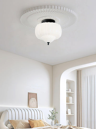 Aveny Ceiling Light Opal Glass Fluted Dome Vintage