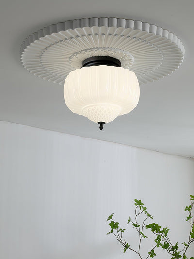 Aveny Ceiling Light Opal Glass Fluted Dome Vintage