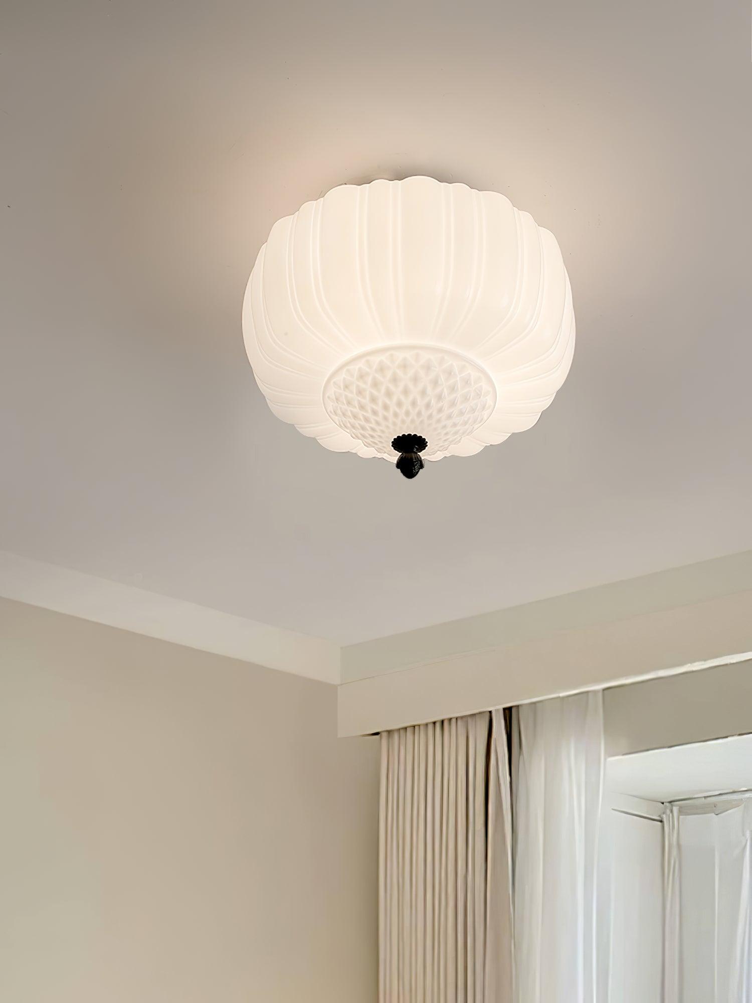 Aveny Ceiling Light Opal Glass Fluted Dome Vintage