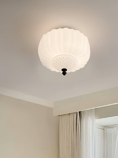Aveny Ceiling Light Opal Glass Fluted Dome Vintage