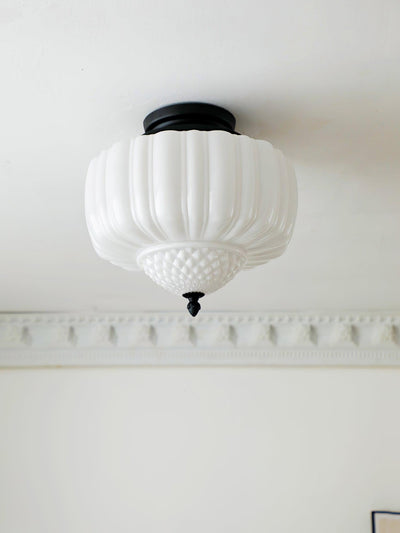 Aveny Ceiling Light Opal Glass Fluted Dome Vintage