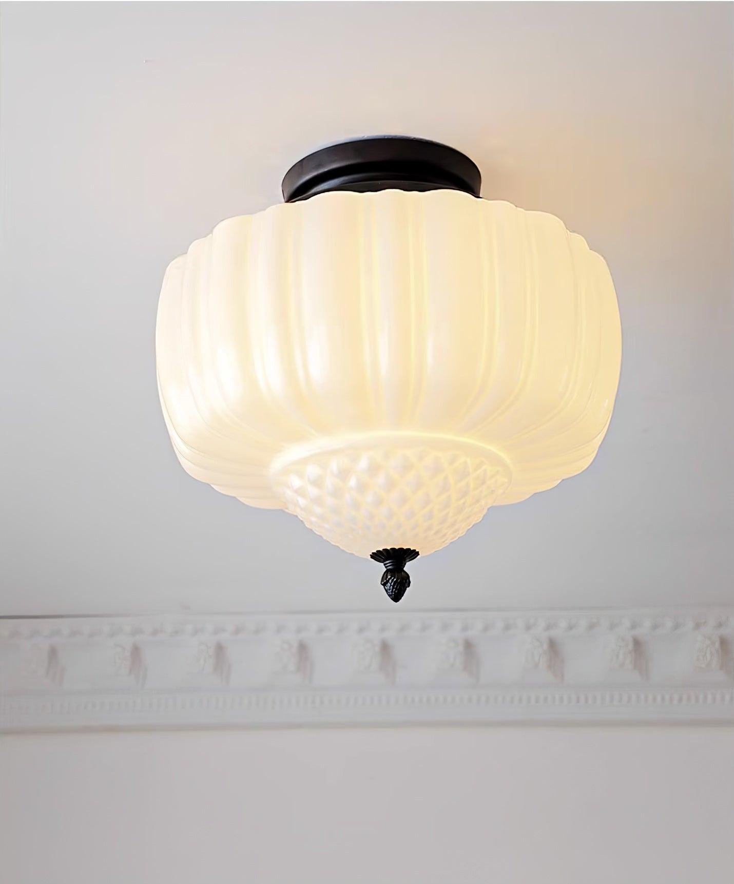Aveny Ceiling Light Opal Glass Fluted Dome Vintage