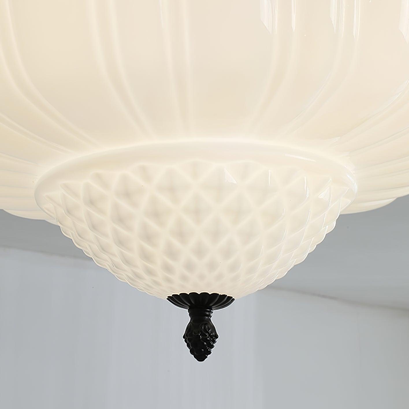 Aveny Ceiling Light Opal Glass Fluted Dome Vintage