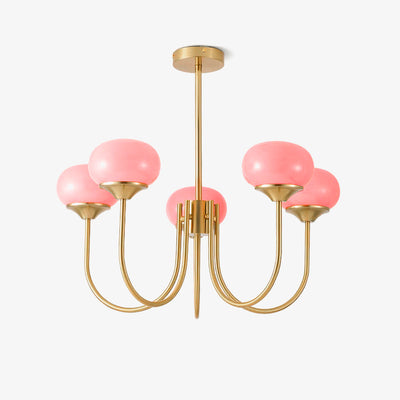 Lustra Chandelier Pink Glass Globe Gold - Neutral Decor