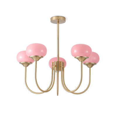 Lustra Chandelier Pink Glass Globe Gold - Neutral Decor