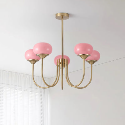 Lustra Chandelier Pink Glass Globe Gold - Neutral Decor