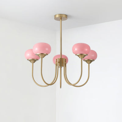 Lustra Chandelier Pink Glass Globe Gold - Neutral Decor