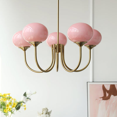 Lustra Chandelier Pink Glass Globe Gold - Neutral Decor