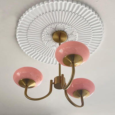 Lustra Chandelier Pink Glass Globe Gold - Neutral Decor
