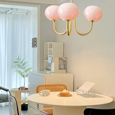 Lustra Chandelier Pink Glass Globe Gold - Neutral Decor