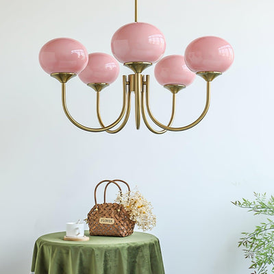 Lustra Chandelier Pink Glass Globe Gold - Neutral Decor