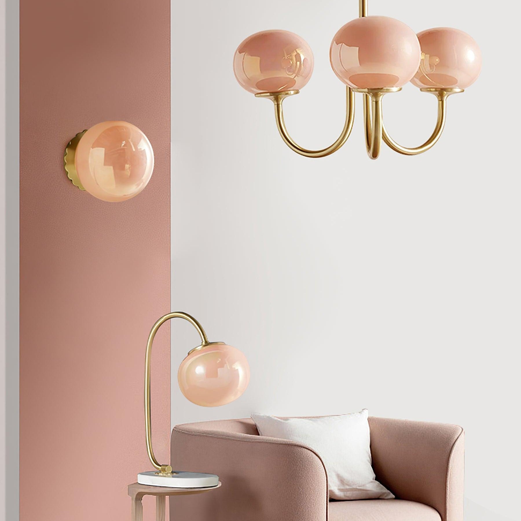 Lustra Chandelier Pink Glass Globe Gold - Neutral Decor