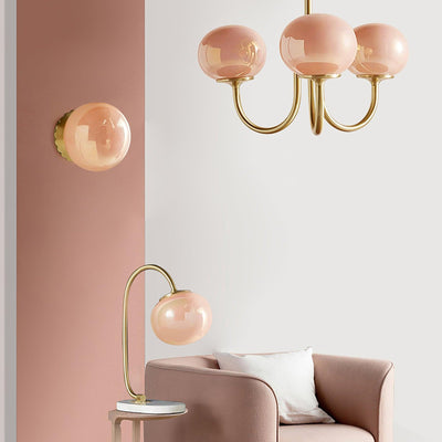 Lustra Chandelier Pink Glass Globe Gold - Neutral Decor