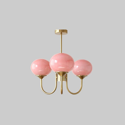 Lustra Chandelier Pink Glass Globe Gold - Neutral Decor