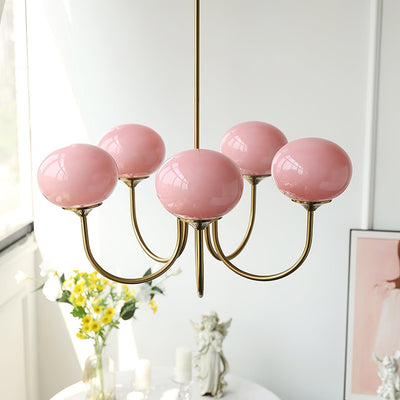 Lustra Chandelier Pink Glass Globe Gold - Neutral Decor