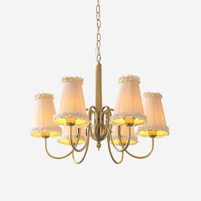Faylin Vintage Brass Chandelier with Pleated Shades - Neutral Decor
