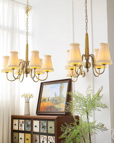 Faylin Vintage Brass Chandelier with Pleated Shades - Neutral Decor