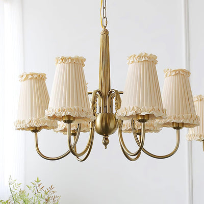 Faylin Vintage Brass Chandelier with Pleated Shades - Neutral Decor