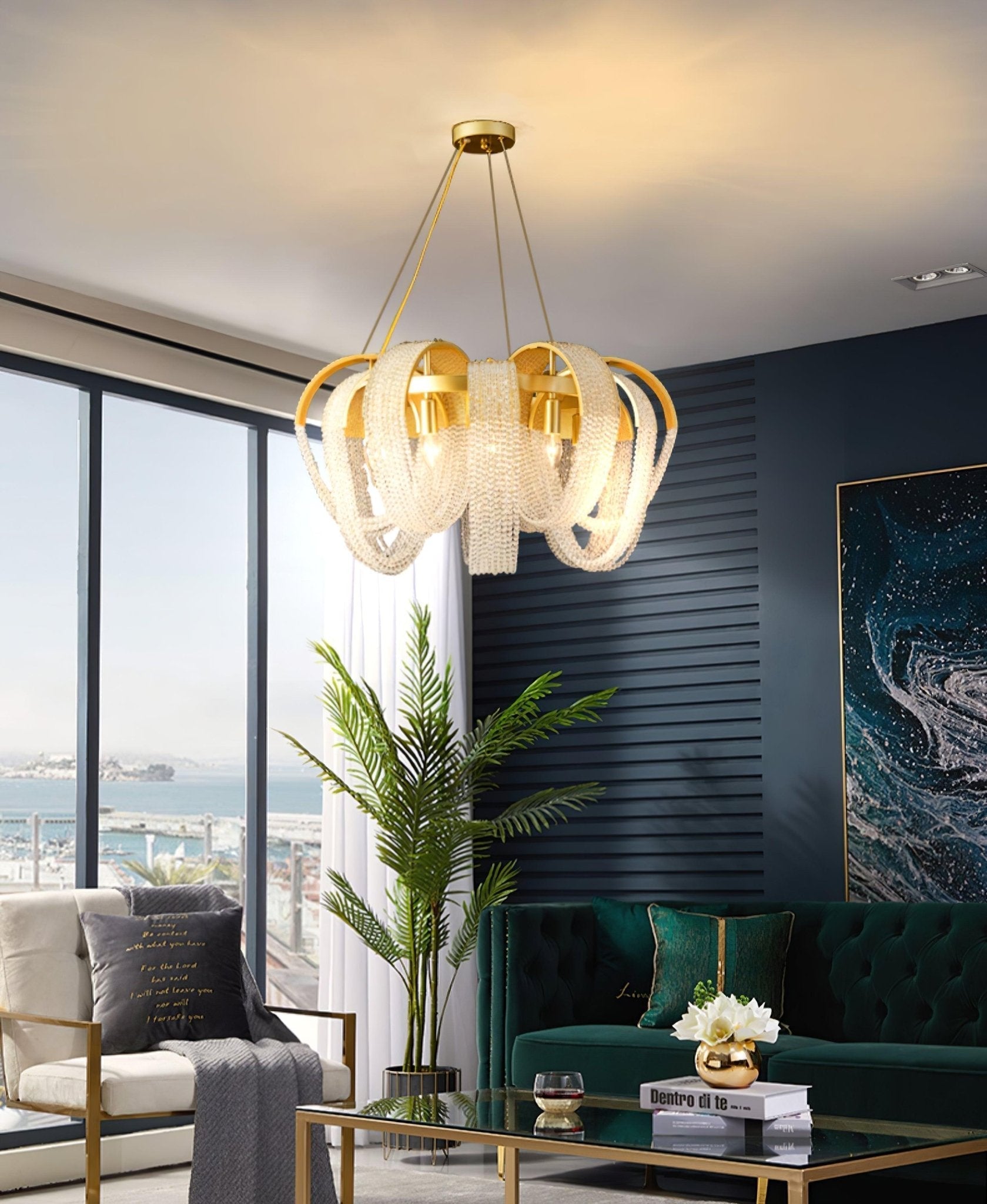Siv Chandelier Mesh Crystal Gold Waterfall Sparkle