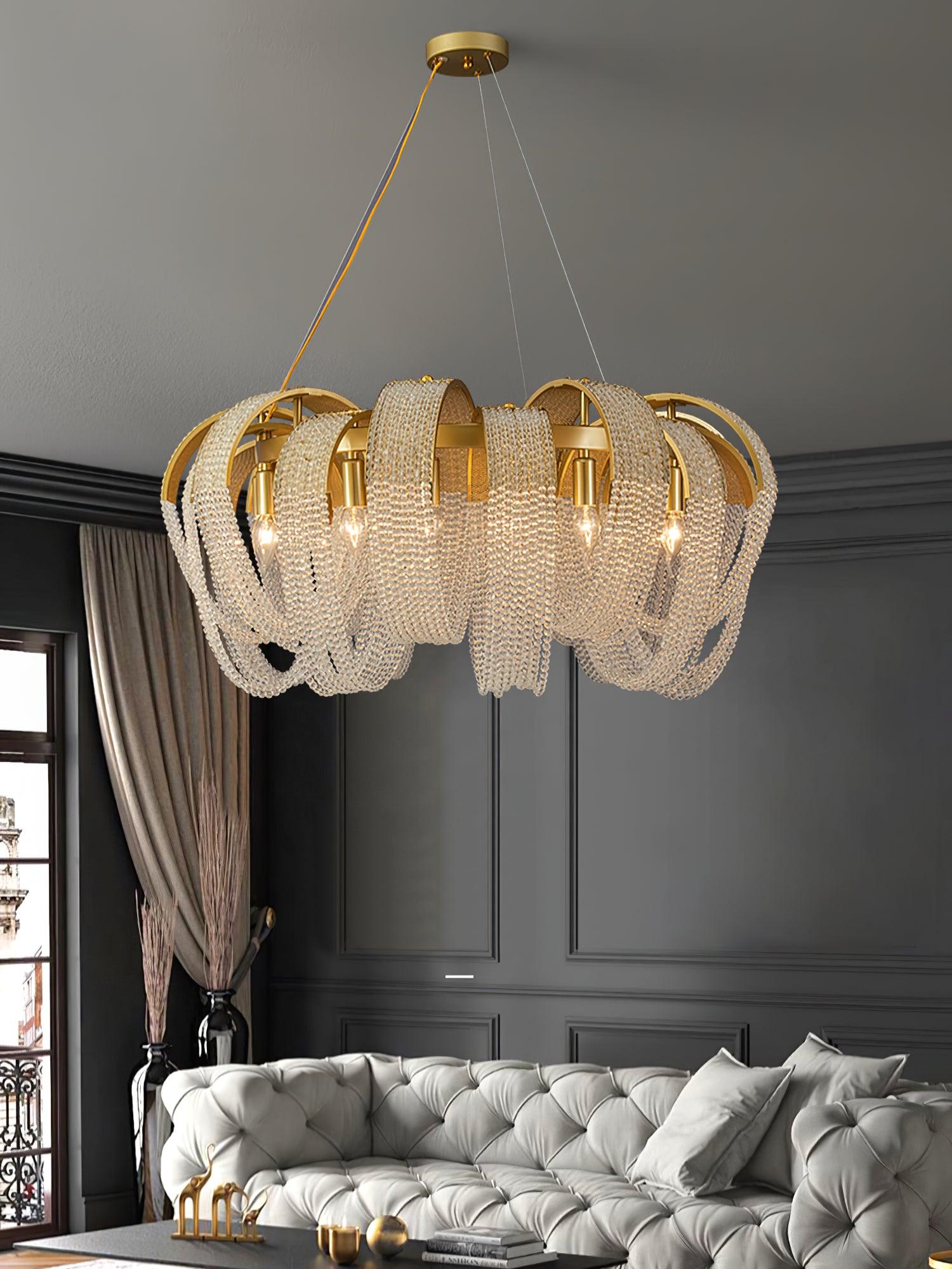 Siv Chandelier Mesh Crystal Gold Waterfall Sparkle