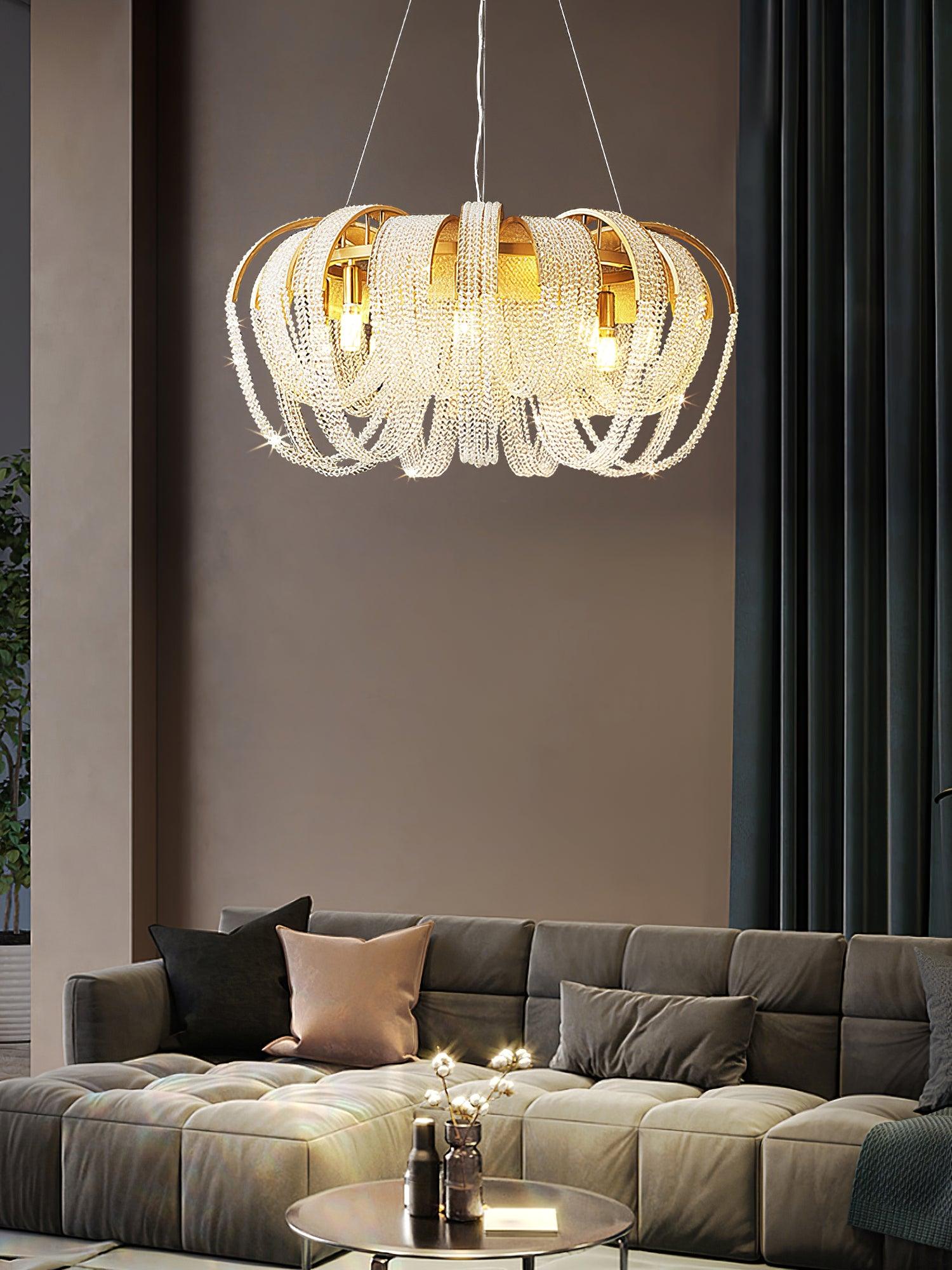 Siv Chandelier Mesh Crystal Gold Waterfall Sparkle