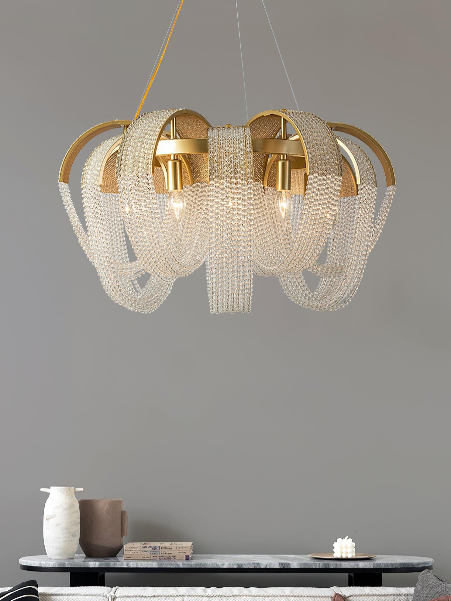 Siv Chandelier Mesh Crystal Gold Waterfall Sparkle