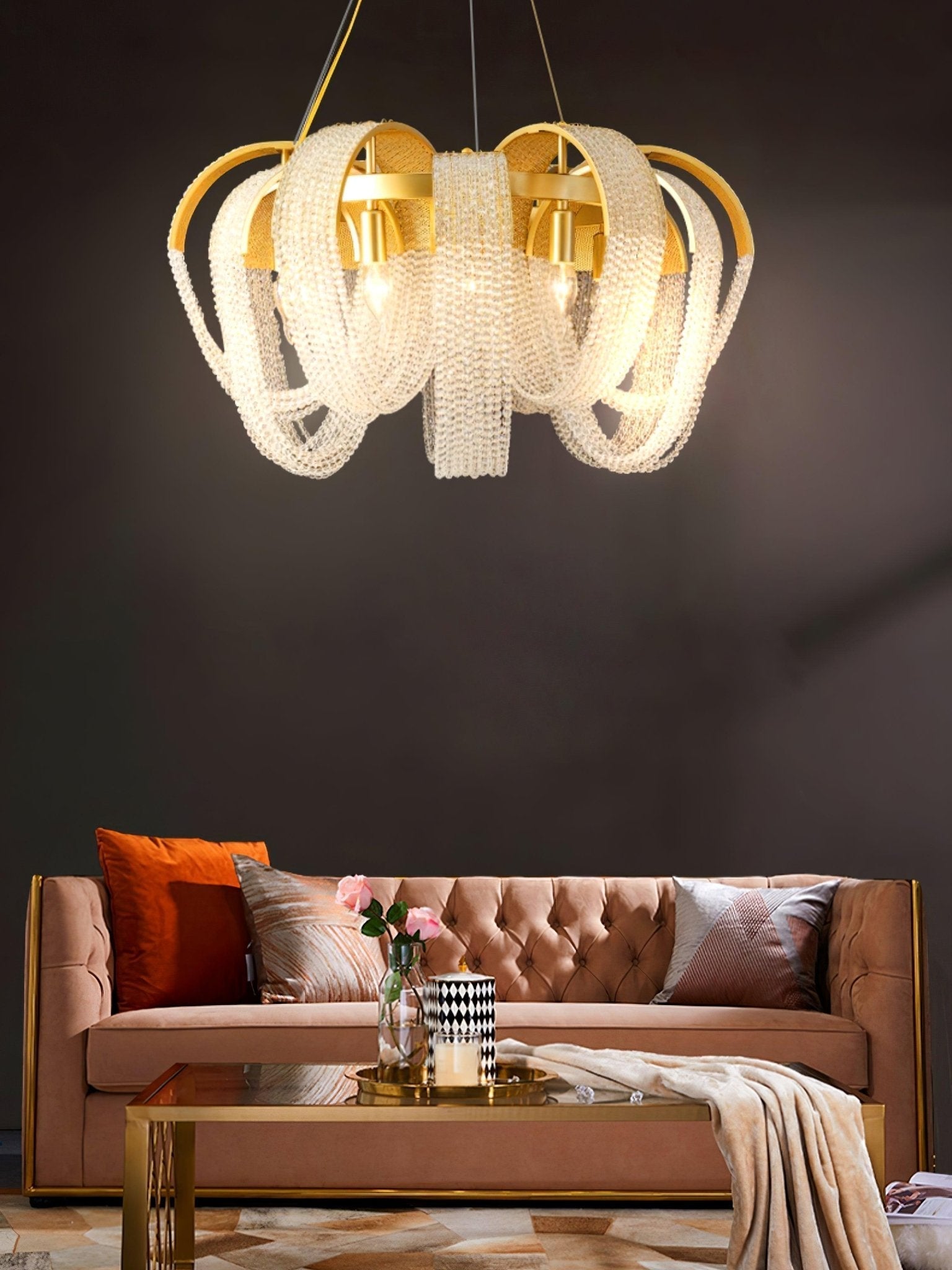 Siv Chandelier Mesh Crystal Gold Waterfall Sparkle