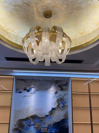Siv Chandelier Mesh Crystal Gold Waterfall Sparkle