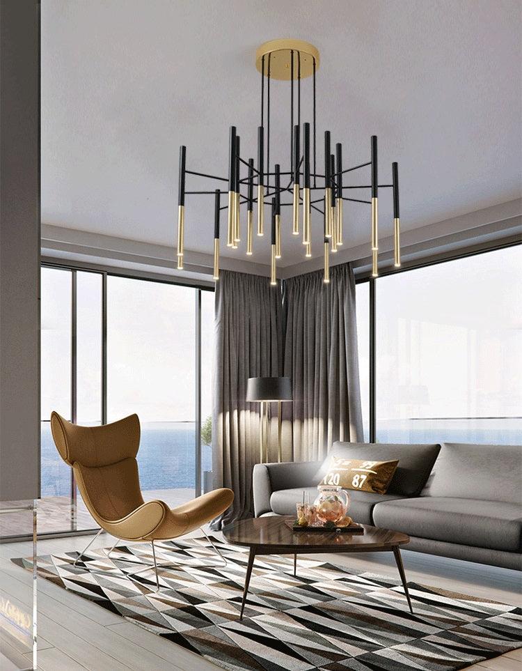 Arixon Chandelier Modern Rods Black Gold