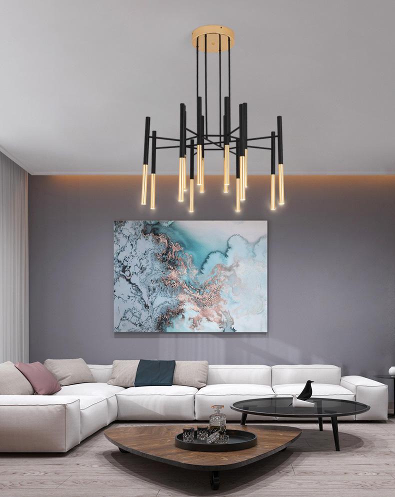 Arixon Chandelier Modern Rods Black Gold