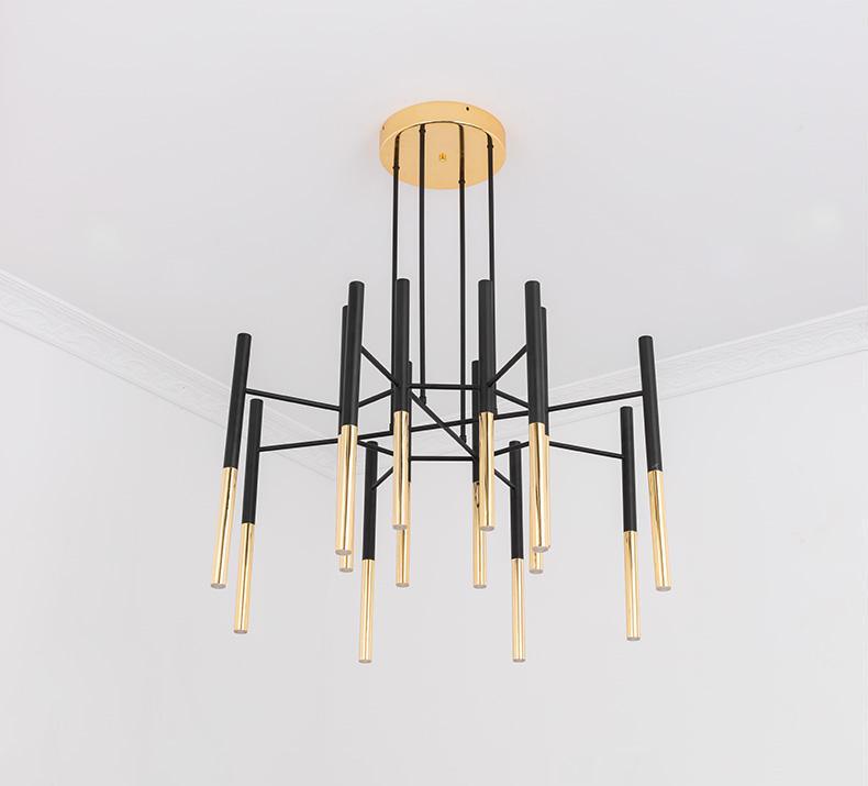Arixon Chandelier Modern Rods Black Gold