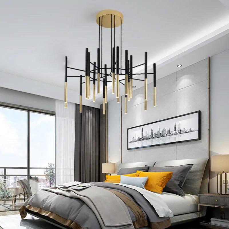 Arixon Chandelier Modern Rods Black Gold