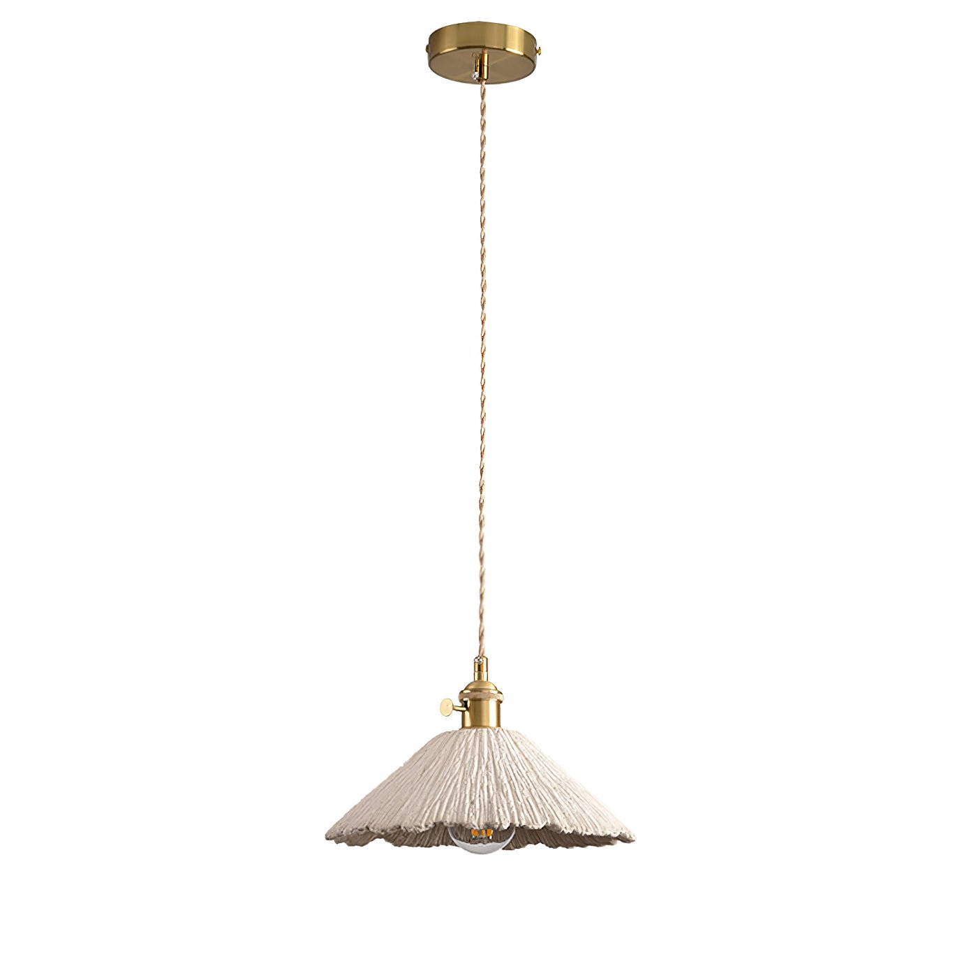 Microcement Pendant Lamp Adjustable Fabric Shade - Neutral Decor