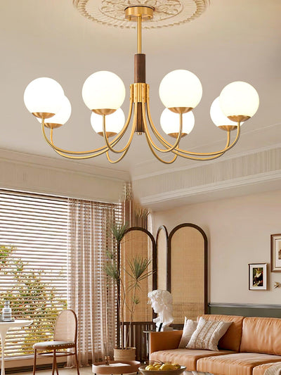 Elverella Chandelier Midas Touch Walnut Sphere Brass