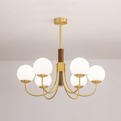 Elverella Chandelier Midas Touch Walnut Sphere Brass