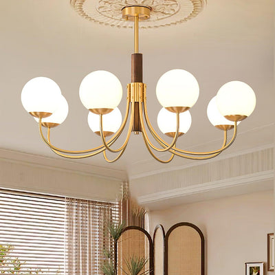 Elverella Chandelier Midas Touch Walnut Sphere Brass