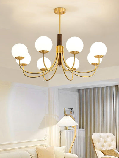 Elverella Chandelier Midas Touch Walnut Sphere Brass