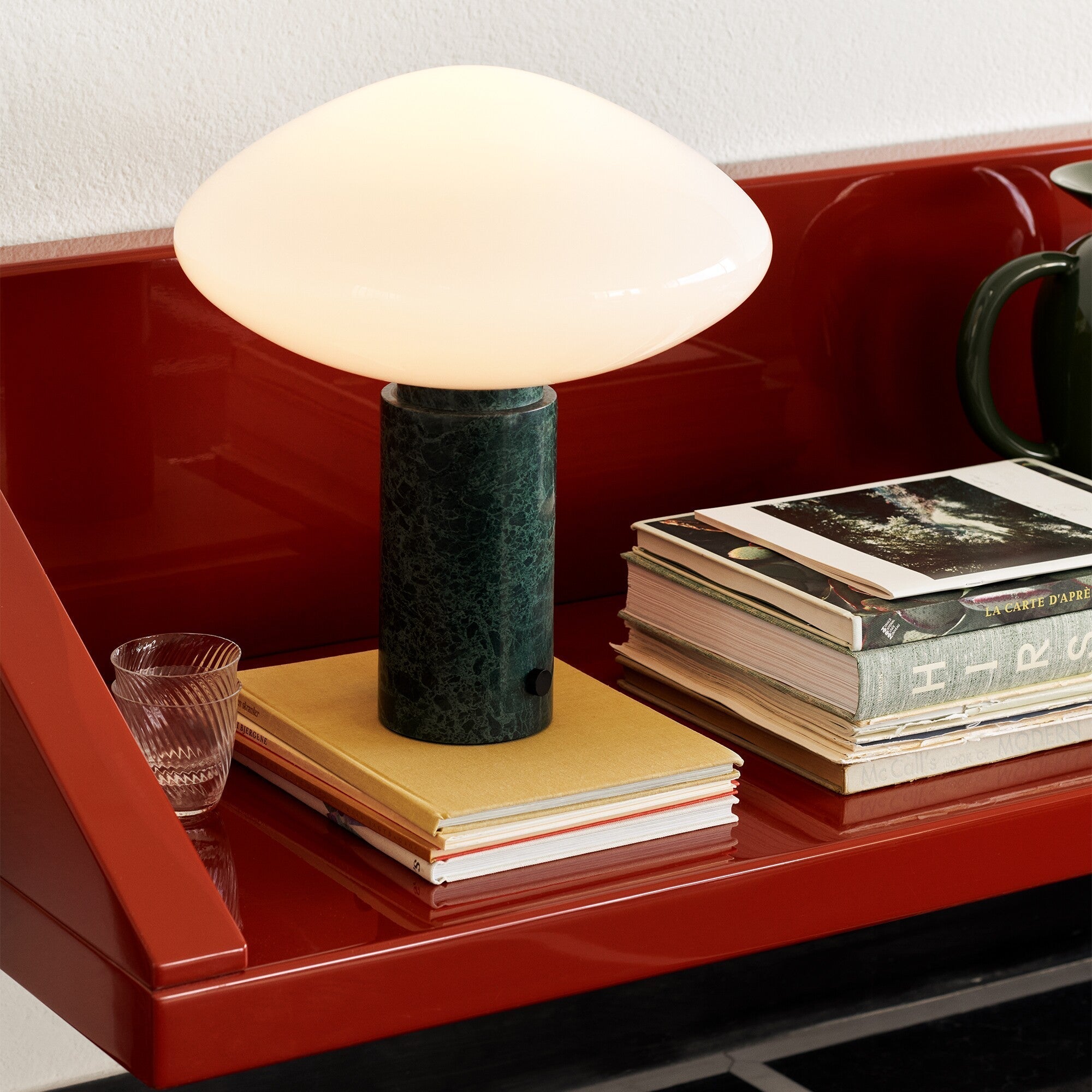 Lioralira Table Lamp with Glass Shade and Green Marble Base