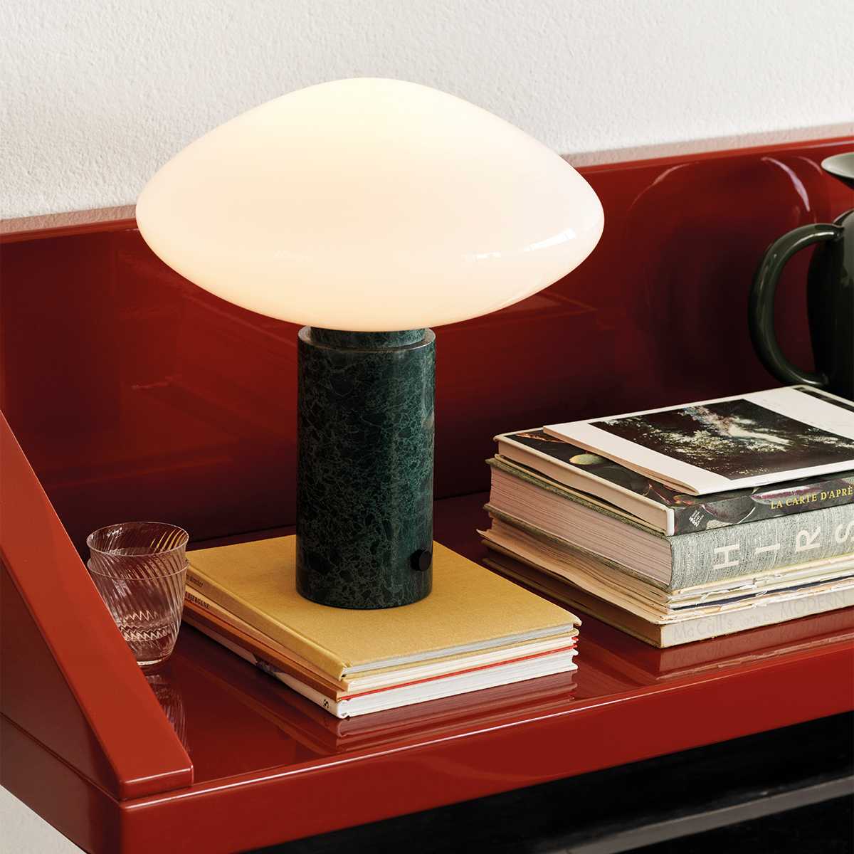 Lioralira Table Lamp with Glass Shade and Green Marble Base