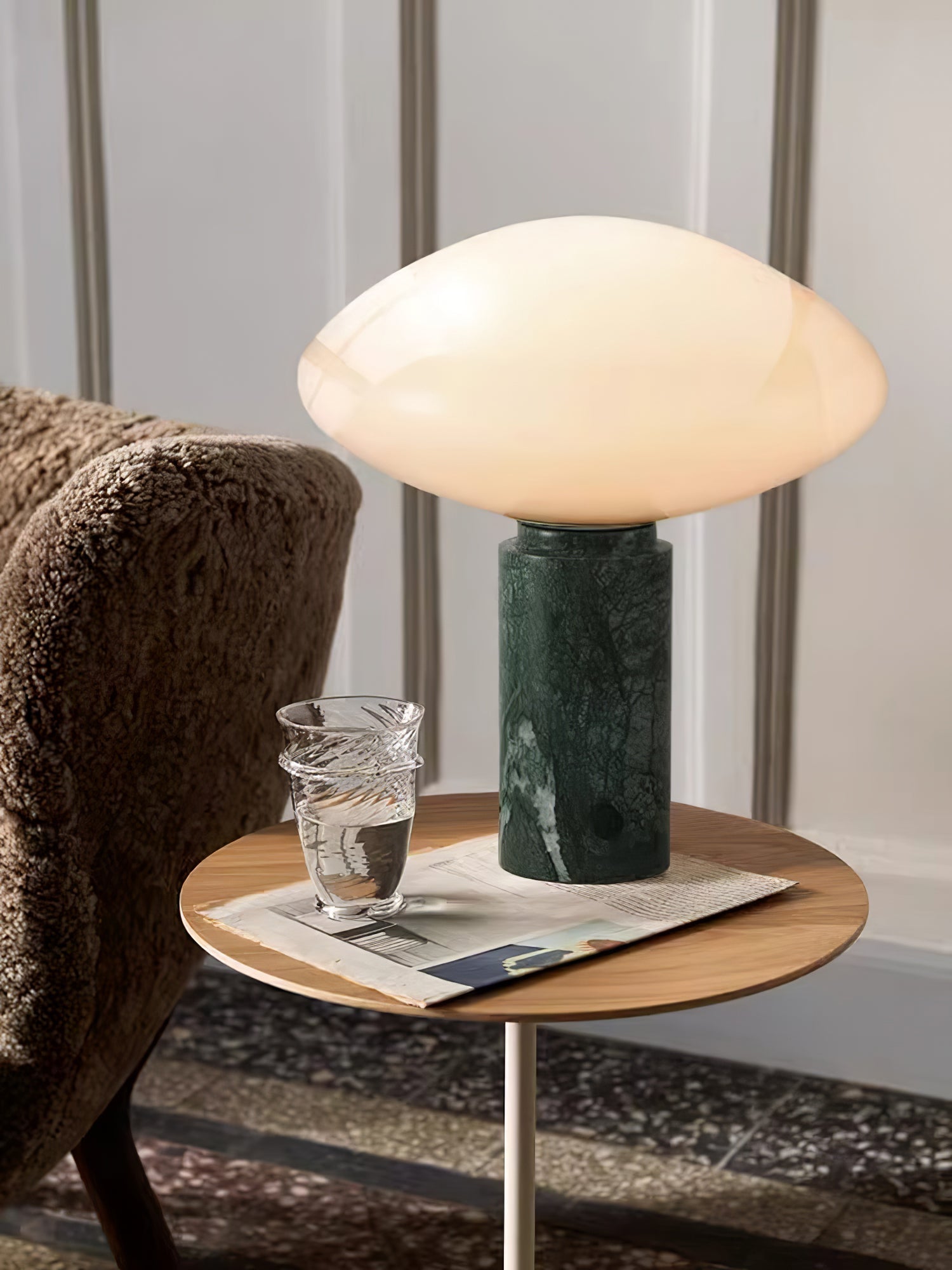 Lioralira Table Lamp with Glass Shade and Green Marble Base