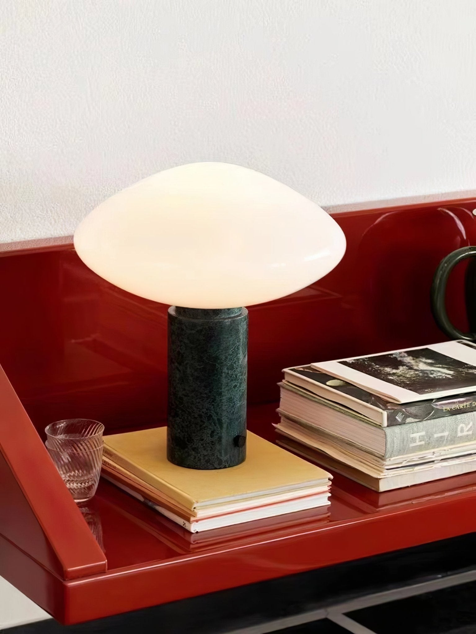 Lioralira Table Lamp with Glass Shade and Green Marble Base