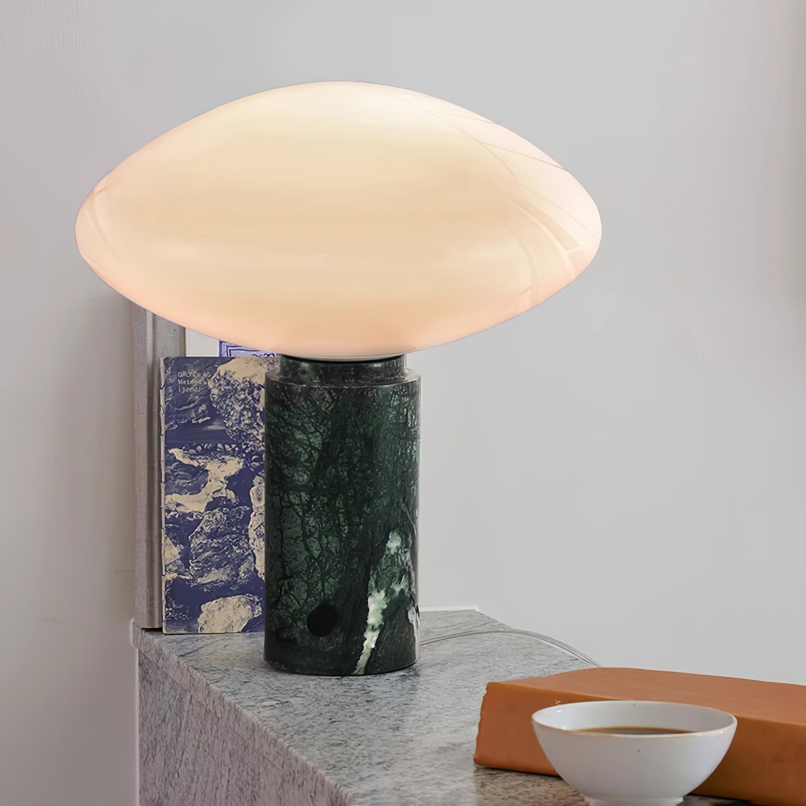 Lioralira Table Lamp with Glass Shade and Green Marble Base