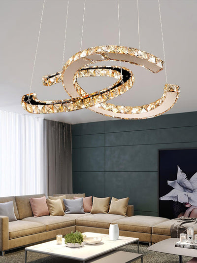 Luxisine Chandelier Crystal Double C Modern Silver 2-Ring